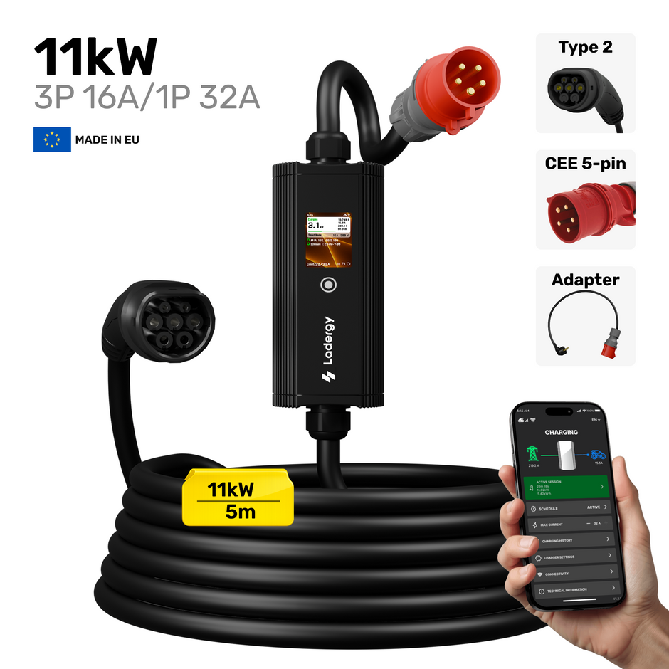 Portable EV Charger 32A Type 2 – 11 kW 3-Phase Mobile Fast Charging Station