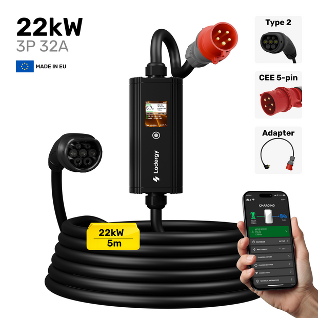 Portable EV Charger 32A Type 2 – 22 kW 3-Phase Mobile Fast Charging Solution