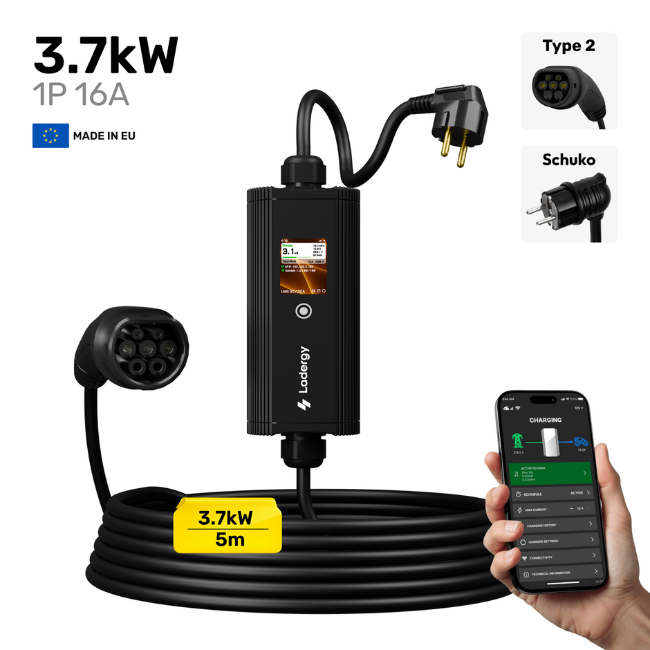 Portable EV Charger 16A Type 2 – 3.7 kW Mobile Charging Solution