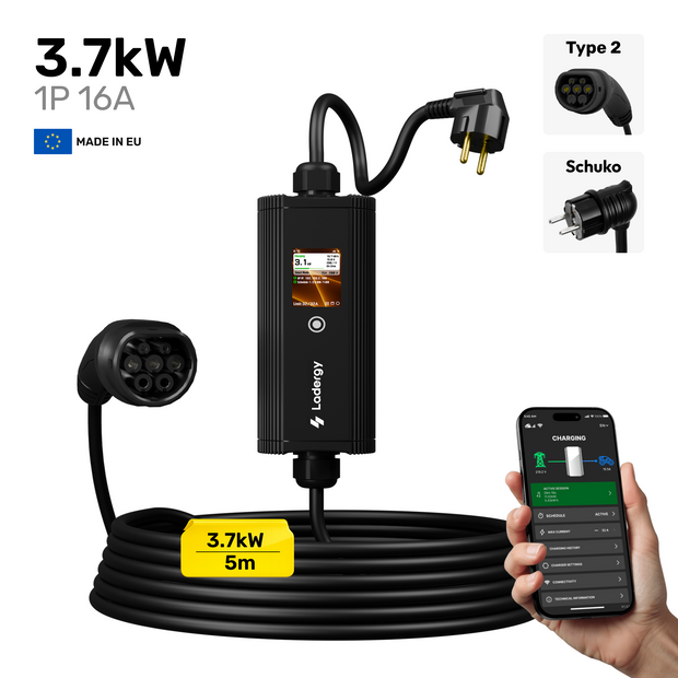 Portable EV Charger 16A Type 2 – 3.7 kW Mobile Charging Solution