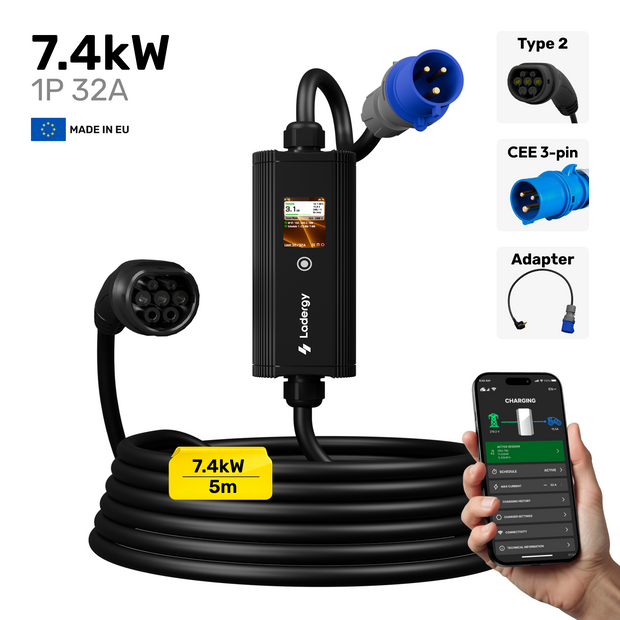 Portable EV Charger 32A Type 2 – 7.4 kW Mobile Fast Charging Solution